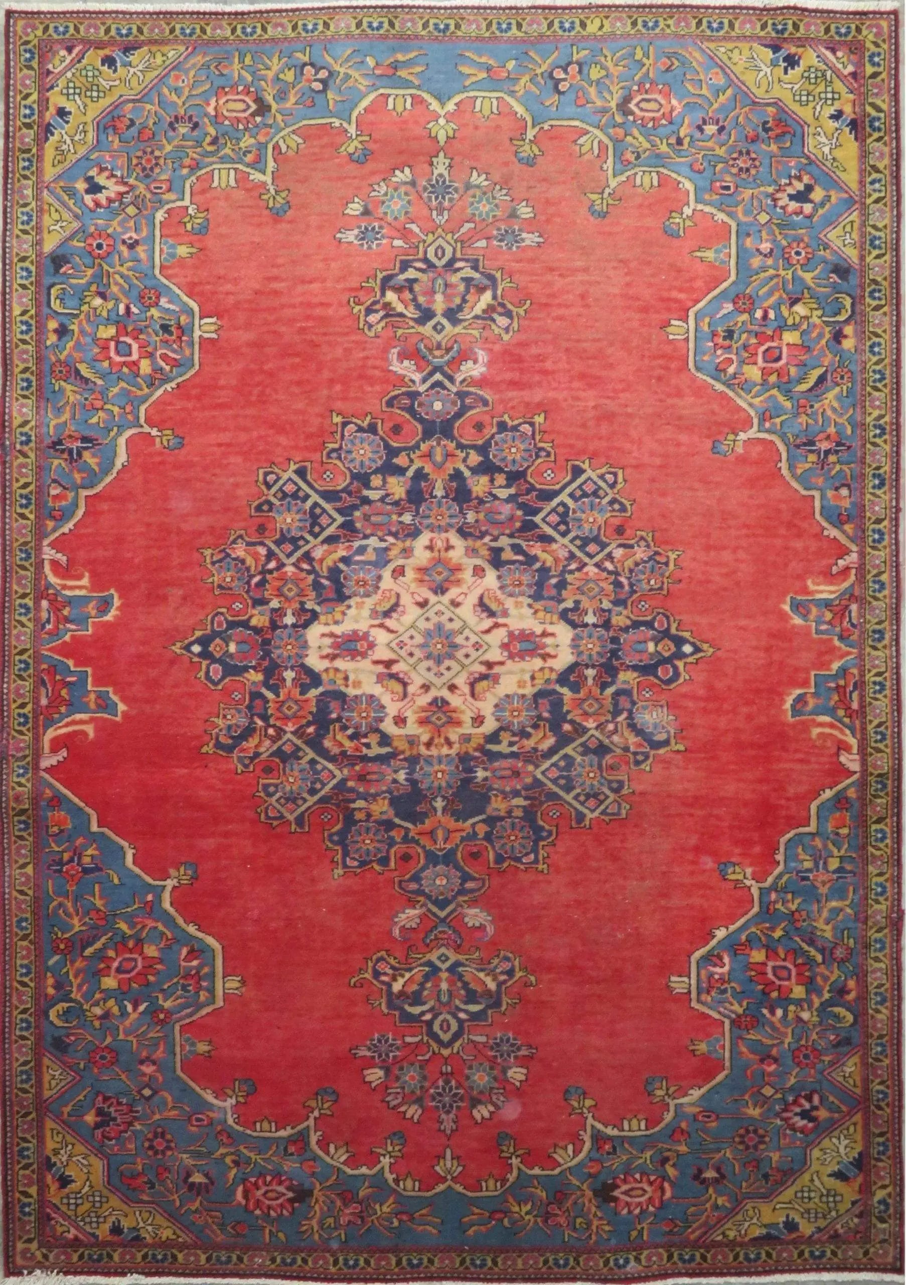 One Of The Kind Hand-Knotted Persian Wool Rug _ Luxurious Vintage Design, 7'9" x 5'5", Artisan Crafted